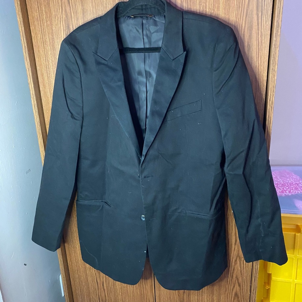 Merona Blazer Jacket Mens 42R Black Two Button Formal Professional Solid Classic